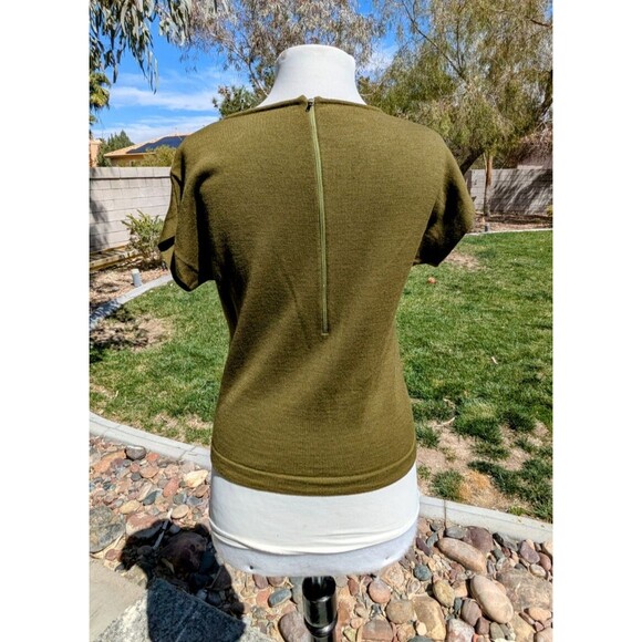 Vintage Olive Green 1960s Wool Off Shoulder Pullover Scoop-Neck Sz10/Med Top EUC - Picture 4 of 5